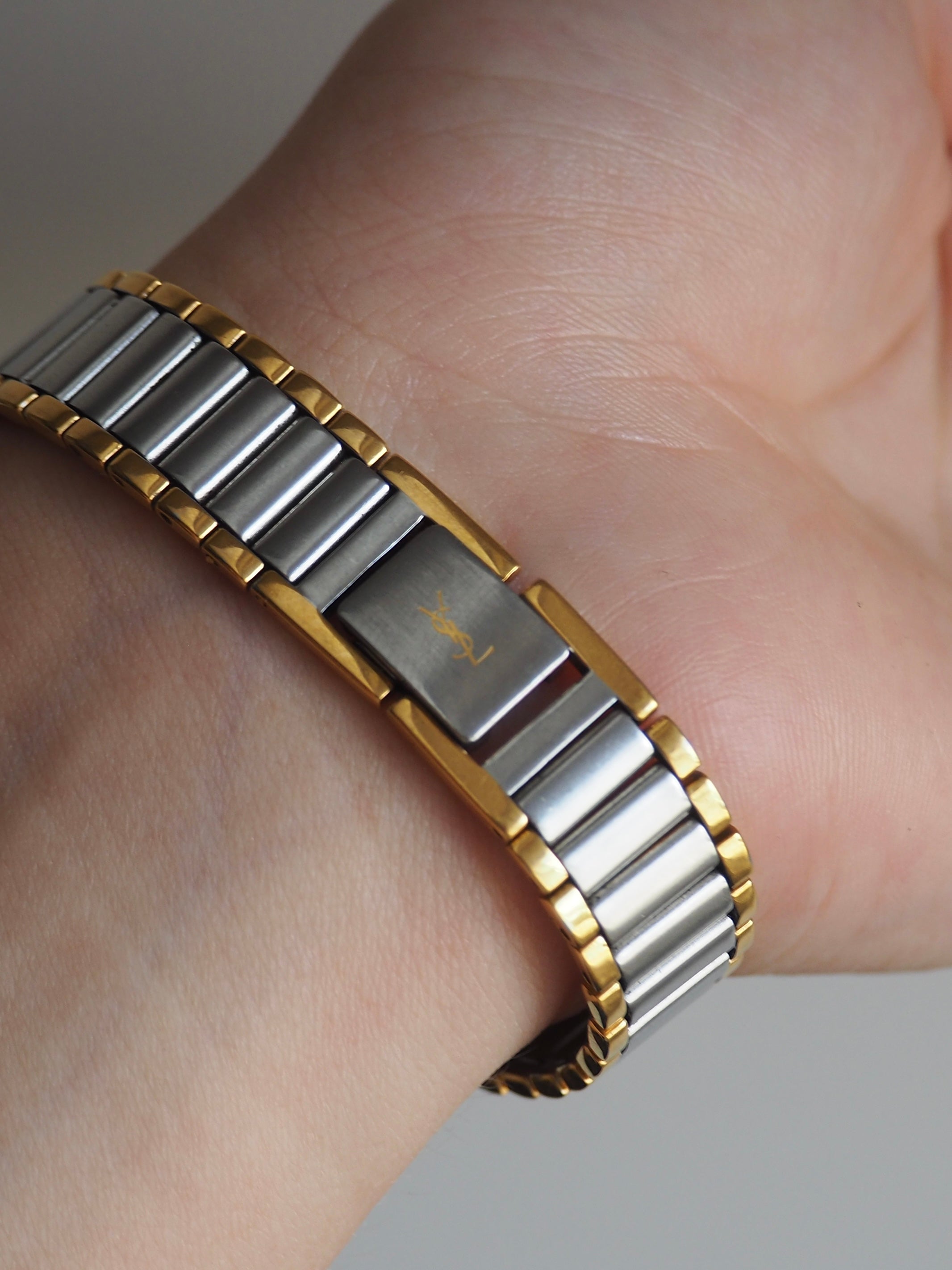 YVES SAINT LAURENT TWO-TONE SQUARE WATCH