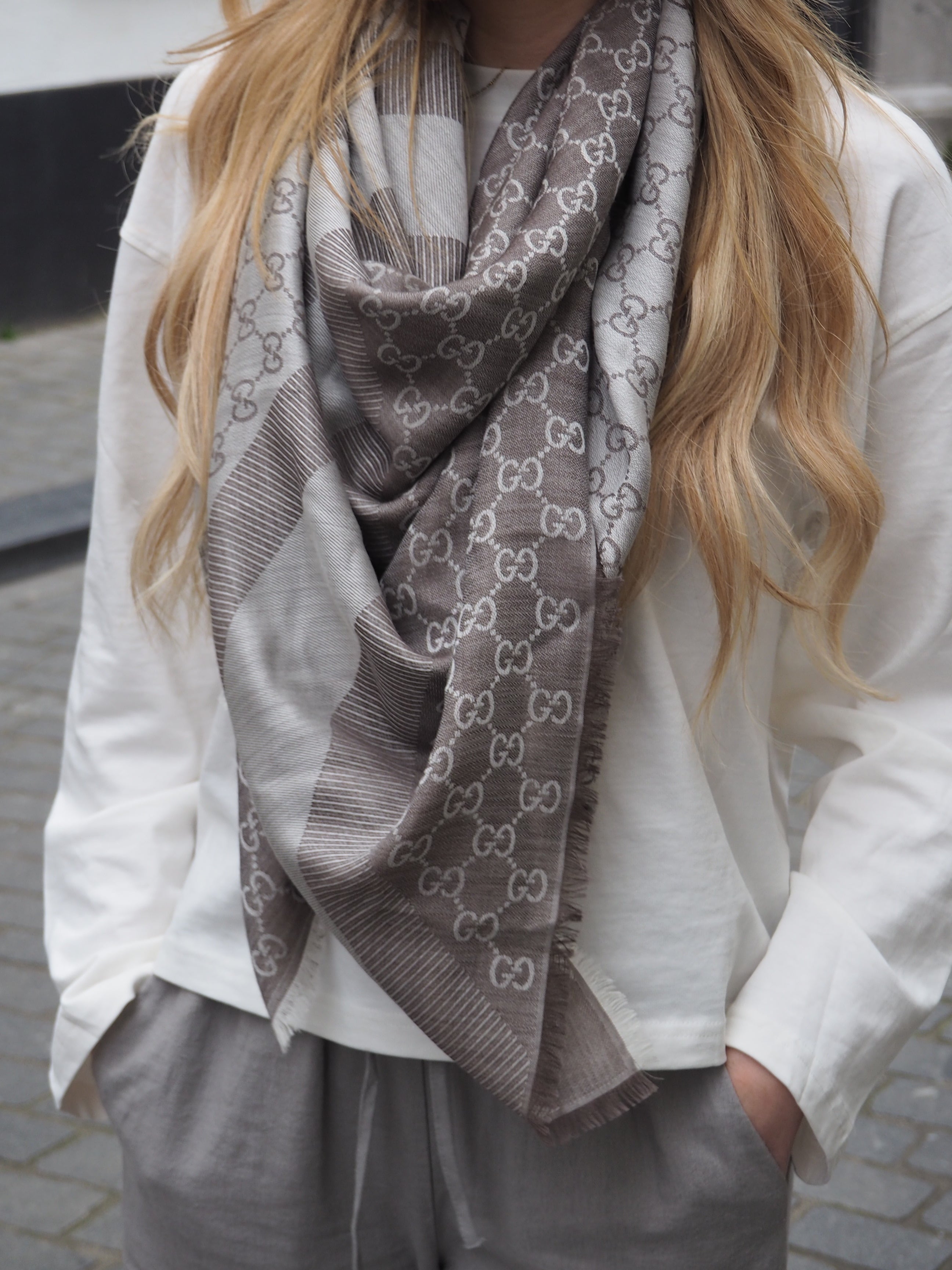 GUCCI GG JACQUARD SILK WOOL SCARF