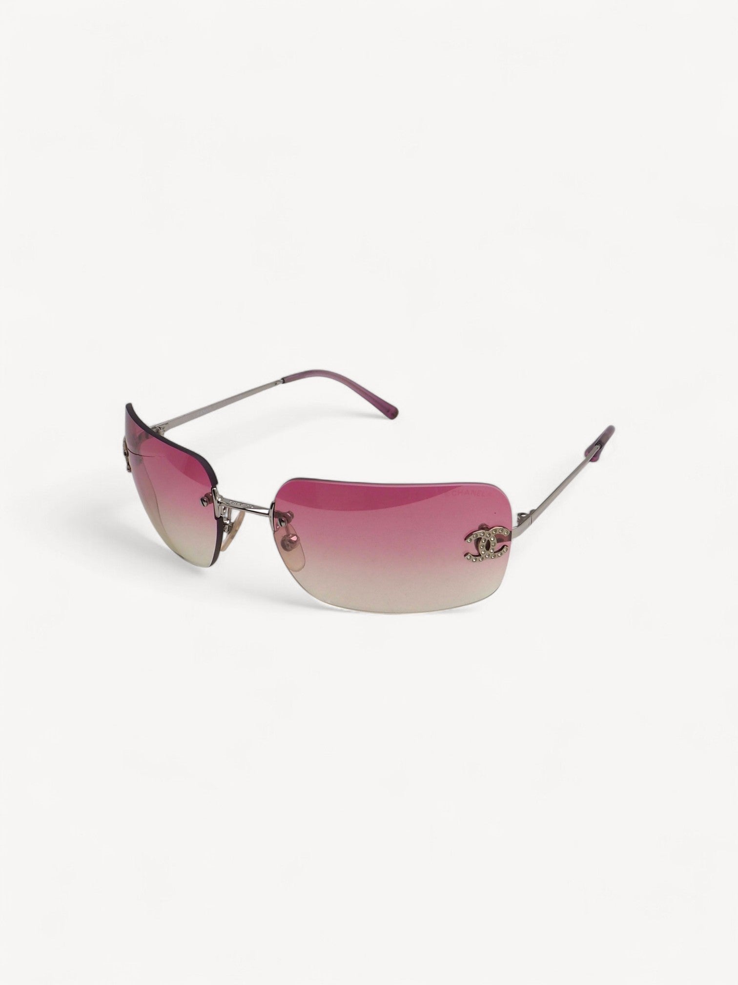CHANEL 4017-D CRYSTAL CC LOGO RIMLESS SUNGLASSES PINK