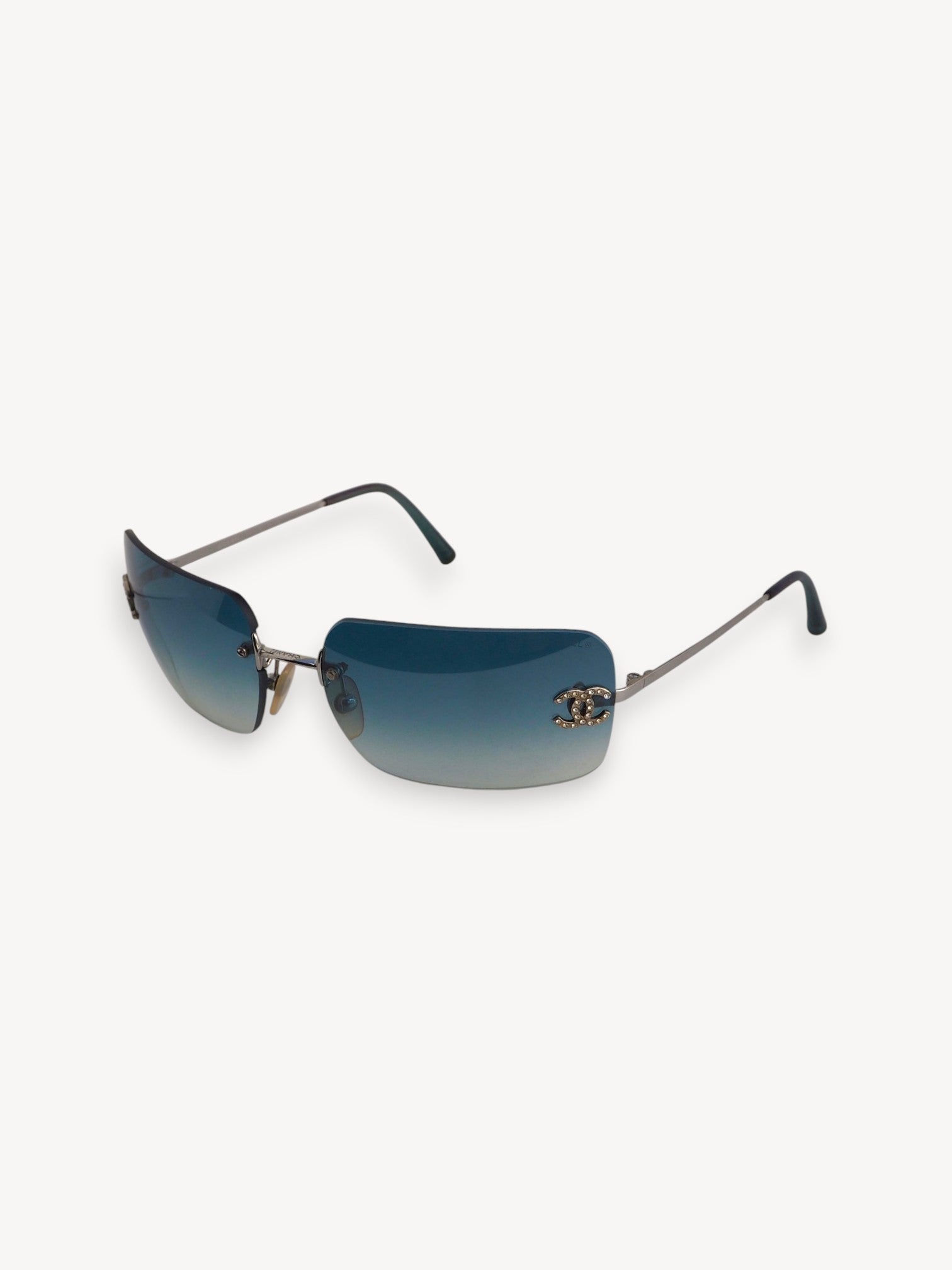 CHANEL 4017-D CRYSTAL CC LOGO RIMLESS SUNGLASSES TURQUOISE