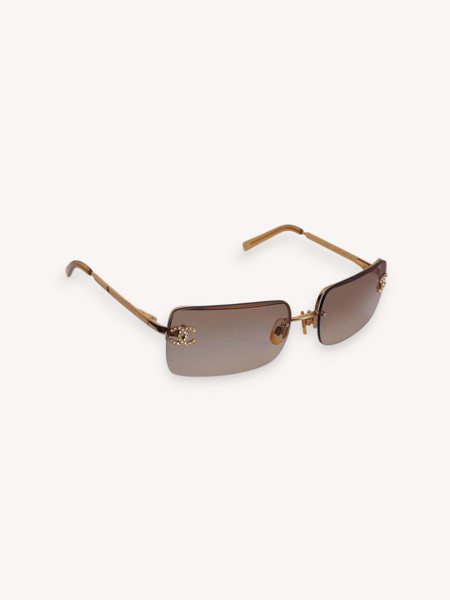 CHANEL 4104-B CRYSTAL CC LOGO RIMLESS SUNGLASSES GOLD