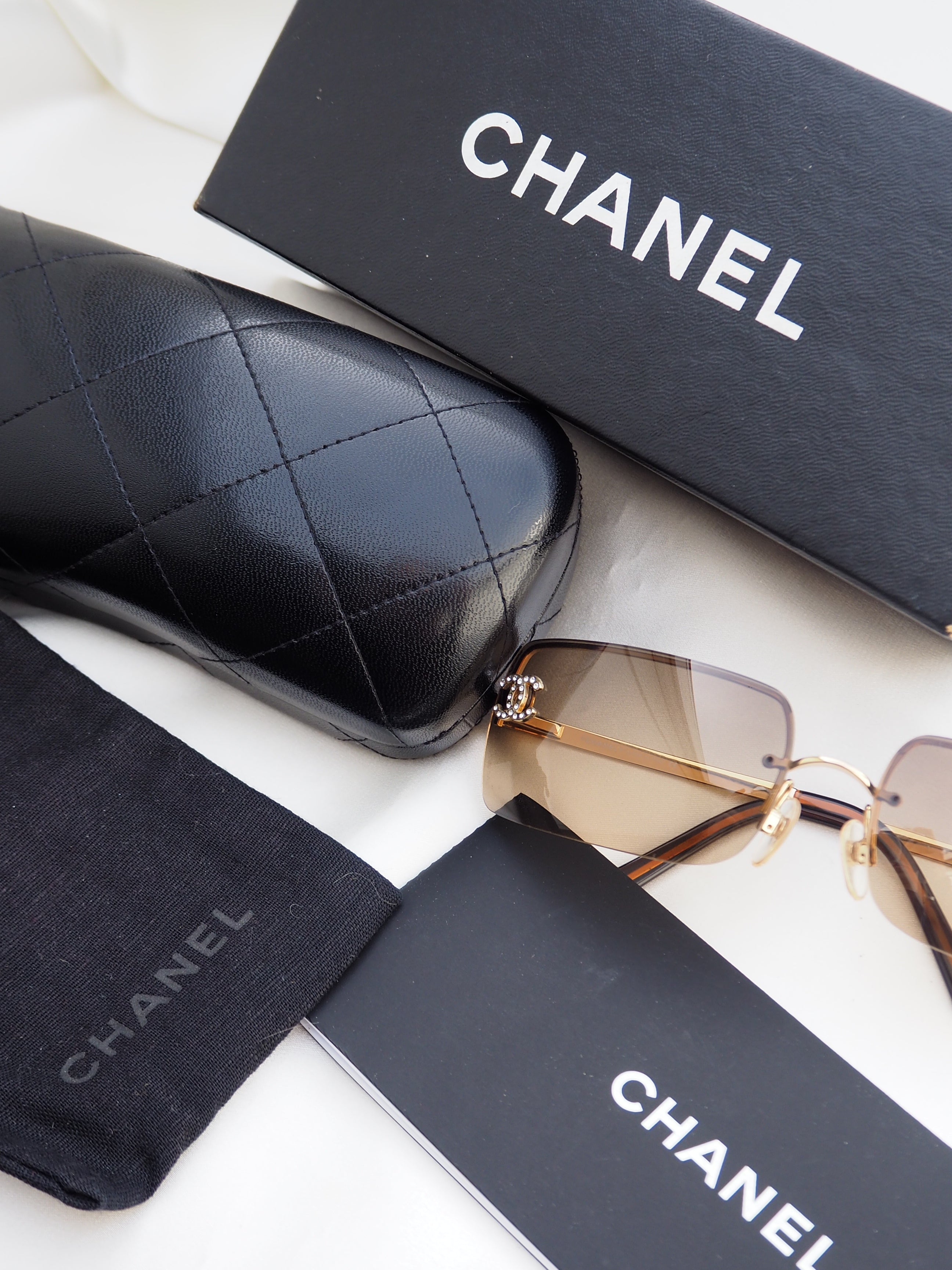 CHANEL 4104-B CRYSTAL CC LOGO RIMLESS SUNGLASSES BROWN