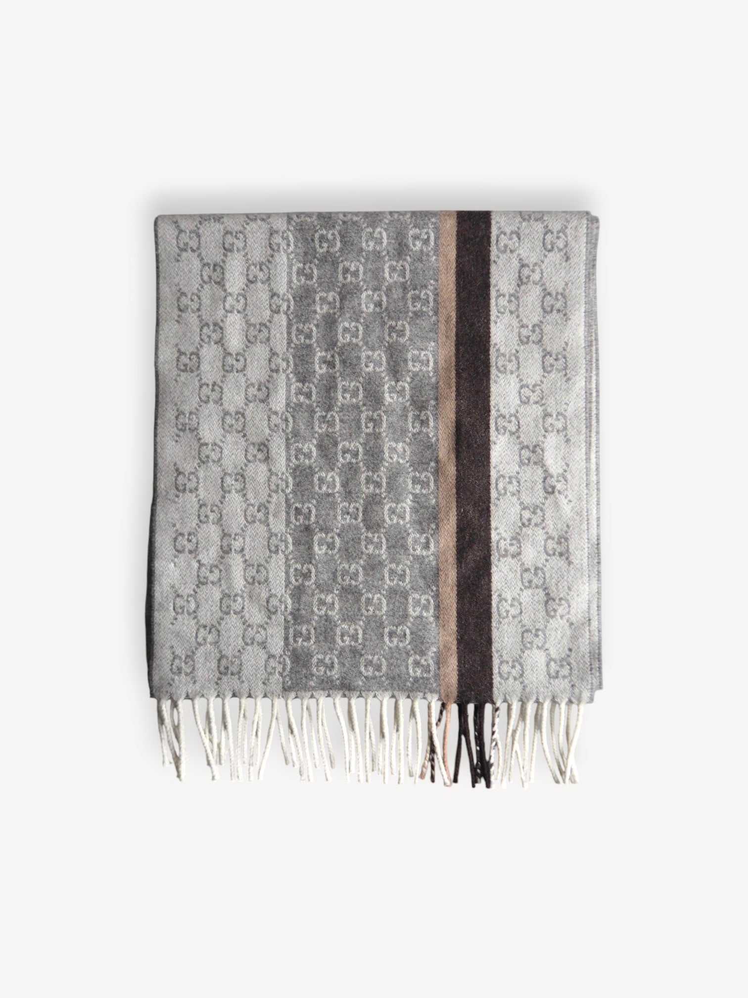GUCCI GG JACQUARD CASHMERE/WOOL SCARF WITH TASSELS