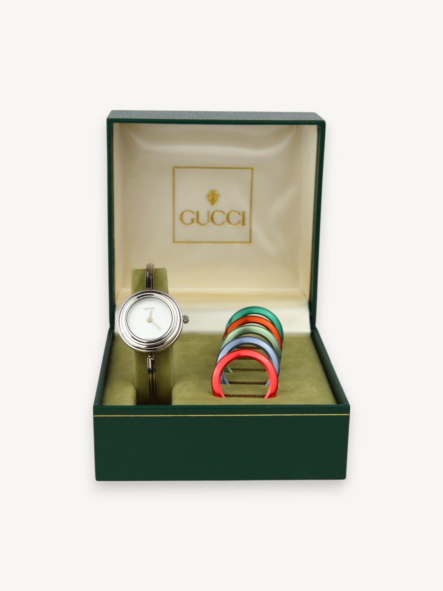 GUCCI INTERCHANGEABLE BEZEL WATCH SILVER