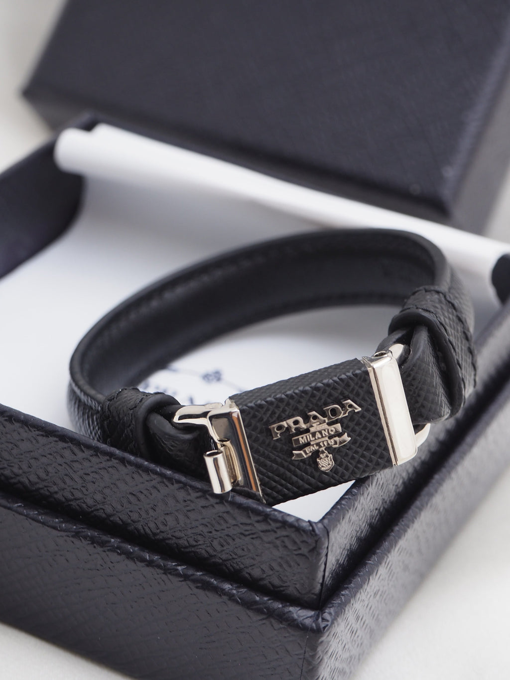 PRADA SAFFIANO LEATHER BRACELET BLACK