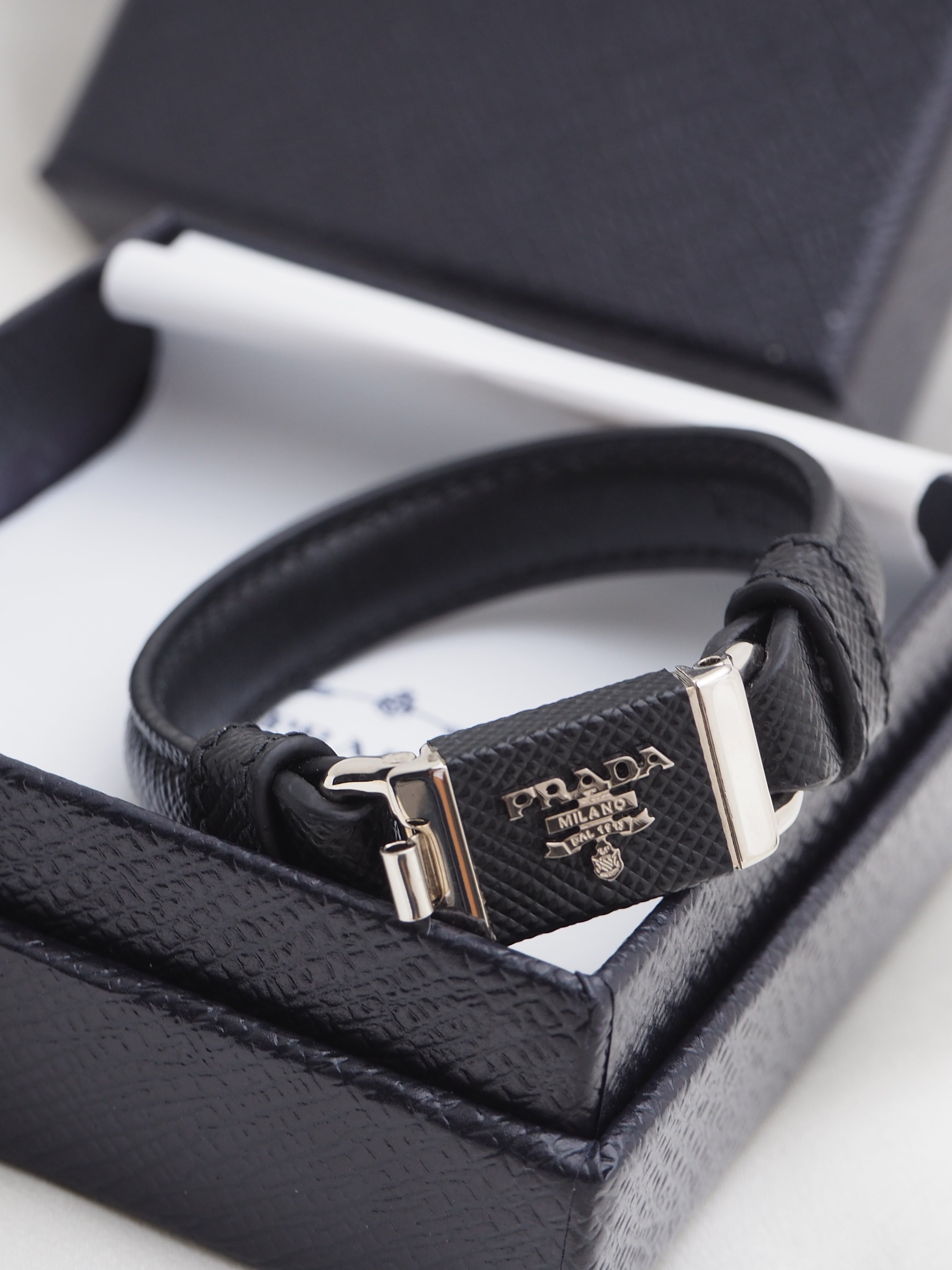 PRADA SAFFIANO LEATHER BRACELET BLACK