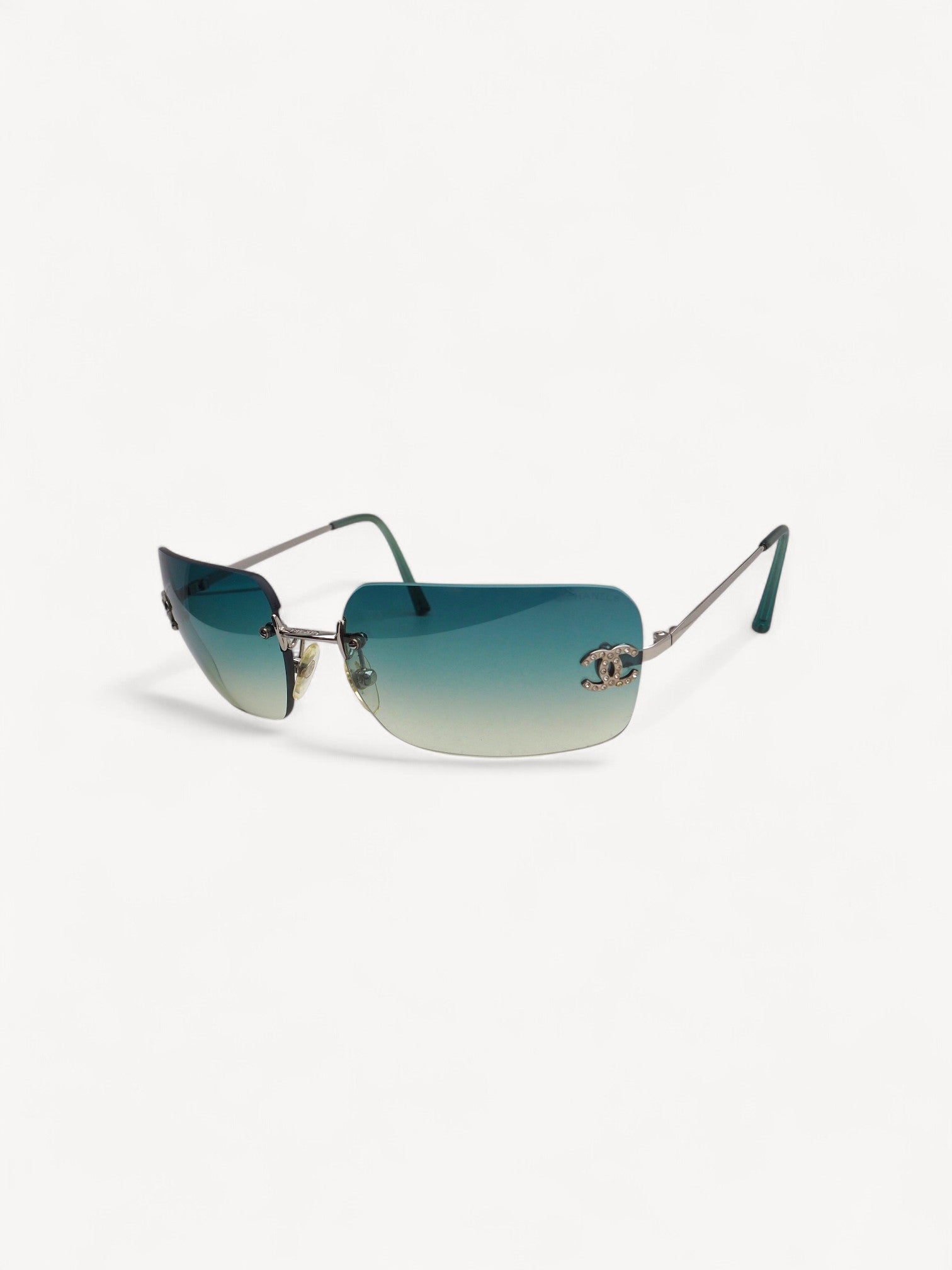 CHANEL 4017-D CRYSTAL CC LOGO RIMLESS SUNGLASSES TURQUOISE