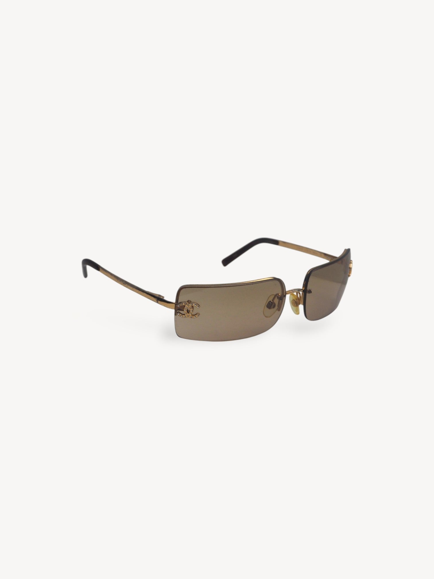 CHANEL 4104-B CRYSTAL CC LOGO RIMLESS SUNGLASSES BROWN