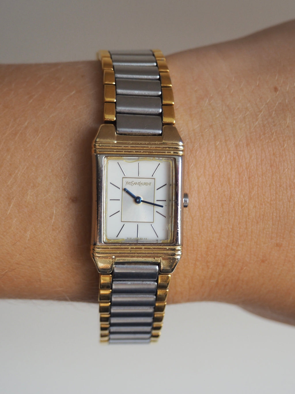 YVES SAINT LAURENT TWO-TONE SQUARE WATCH